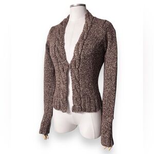 FOSSIL Marled Brown Cable Knit Cardigan Hook & Eye Closure